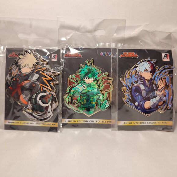 My Hero Academia Midoriya Bakugo & Todoroki Limited Edition Enamel Pins Set Of 3 - Picture 1 of 5